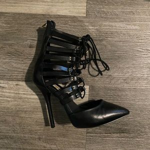 Steve Madden Sts Black Leather Lace-Up Heels